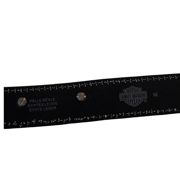 Harley Davidson Older Womens Black Leather Belt Wing Studs M 30-34 Preloved - Picture 5 of 10